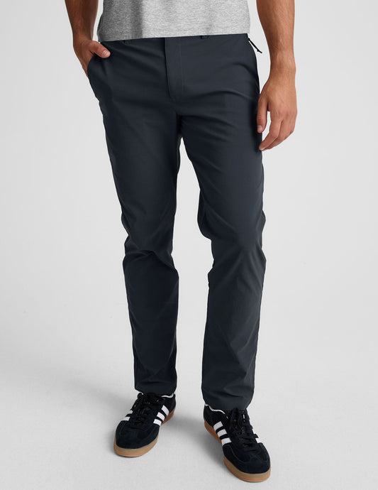 Front view of Essential Men's Chino 32" Trouser in dark gray featuring a straight leg, belt loops, and button closure.