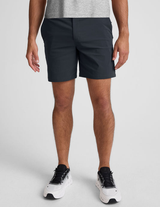 Essential Men's Chino 7" Short in dark gray, featuring a tailored straight-leg fit, button closure, and belt loops.