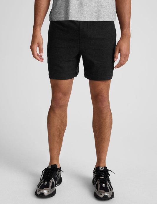 Front view of Spacedye Unlimited Men's Short in marled charcoal, featuring a relaxed fit and elasticated waistband.