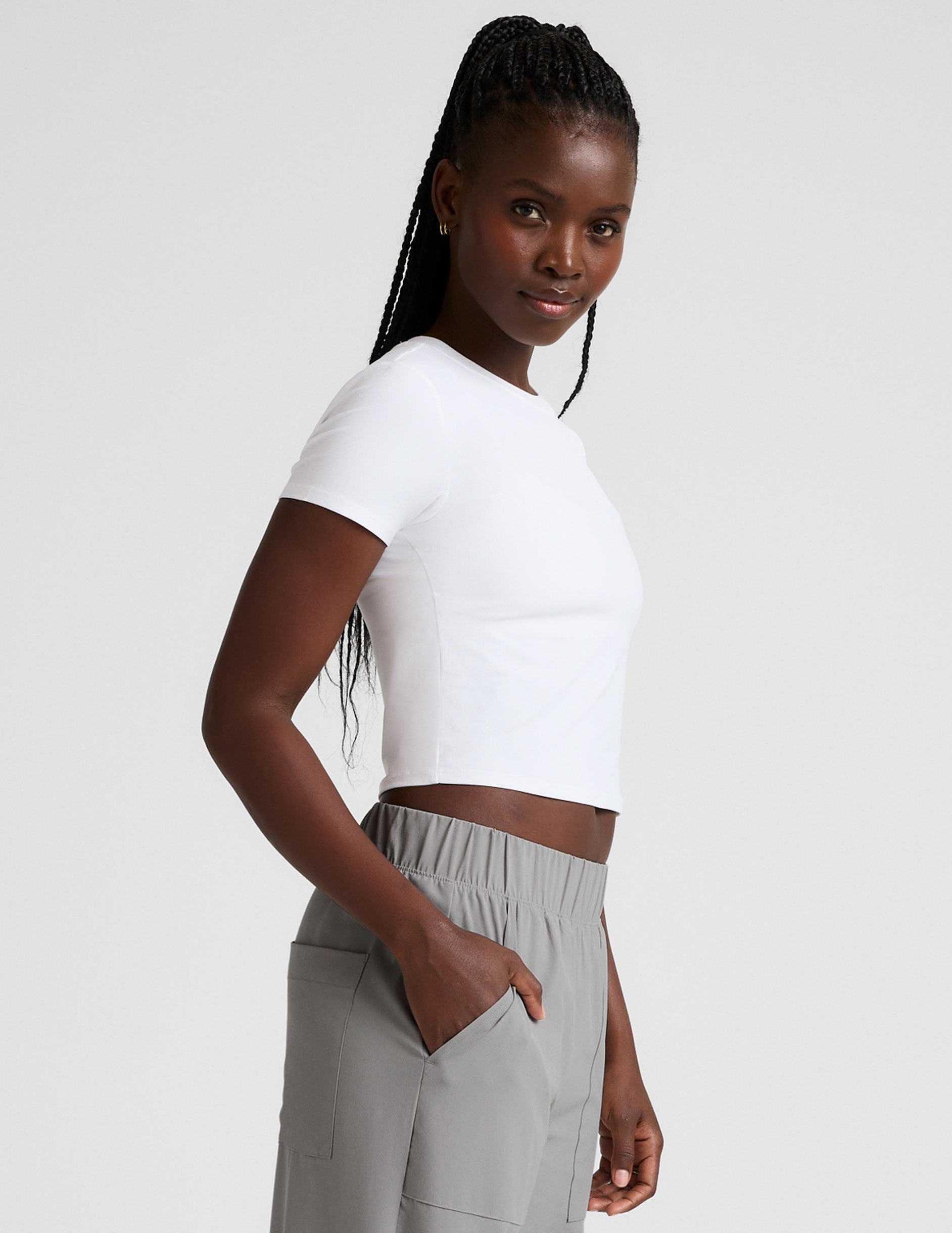 white cropped baby tee.