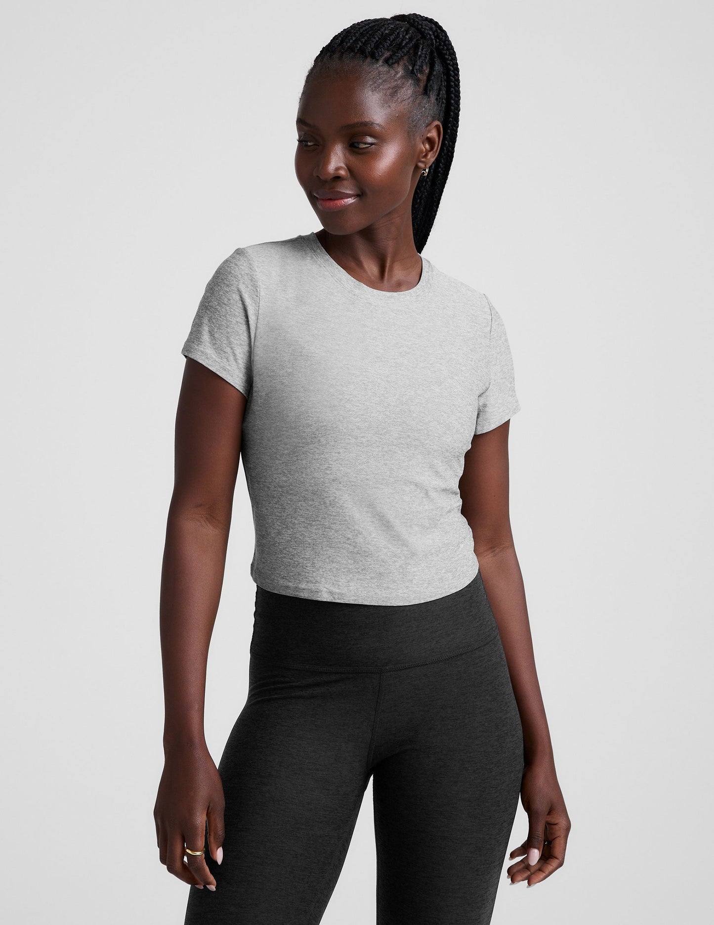 grey short sleeve baby tee.