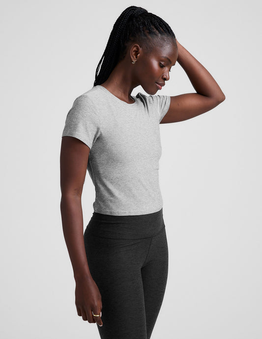 grey short sleeve baby tee.