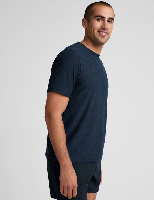 blue men's t-shirt.
