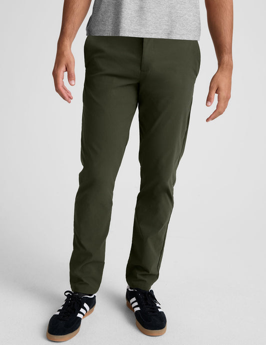 Essential Men's Chino 30" Trouser in olive green, featuring a slim fit, straight leg, belt loops, and side pockets.