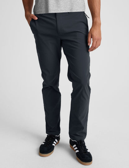 Front view of Essential Men's Chino 32" Trouser in dark gray featuring a straight leg, belt loops, and button closure.