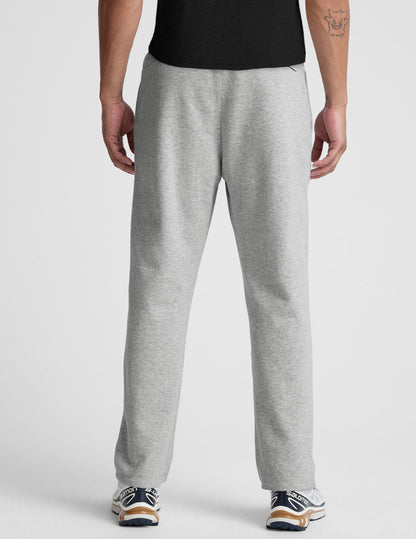 Back view of the gray marled LuxeFleece Men's Straight Leg Pant showing the relaxed, straight-leg fit and soft fleece texture.
