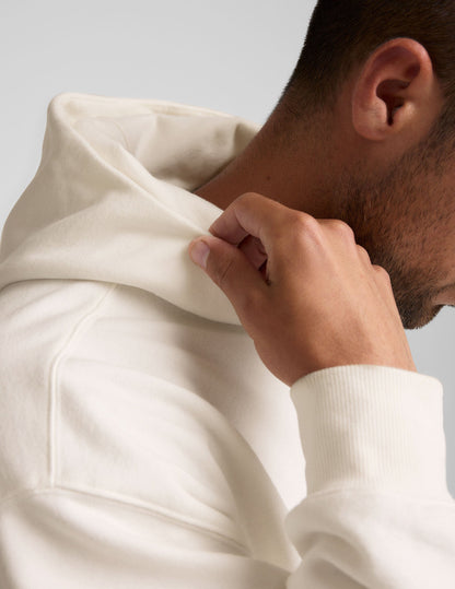 white men's fleece hoodie with a kangaroo pocket.