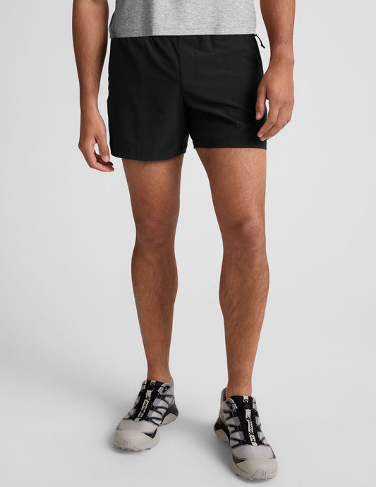 Front view of black Pivotal 2.0 Men's Lined Short 5" with elastic waistband on a model from the waist down.