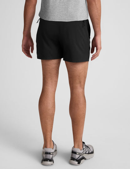 Rear view of the black Pivotal 2.0 Men's Lined Short 5" featuring an elastic waistband and back zippered pockets.