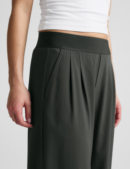 Dark green Elasticated Trouser Pant 31" with a wide elastic waistband, front pleats, and slanted side pockets.
