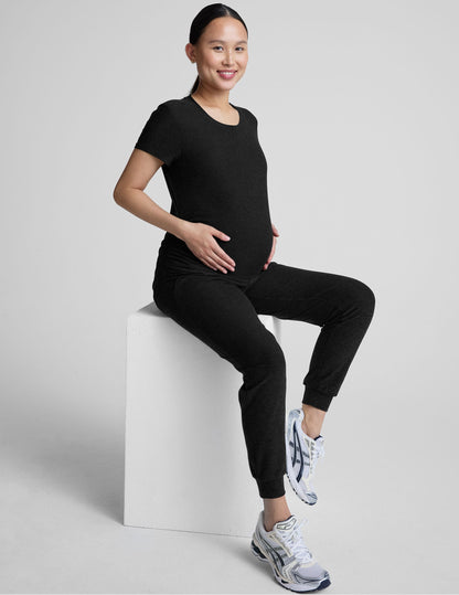 black maternity midi length joggers.