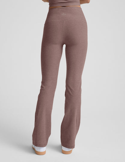 Back view of brown Spacedye High Waisted Practice Pocket Bootcut Pant showing high waistband and flared bootcut legs.