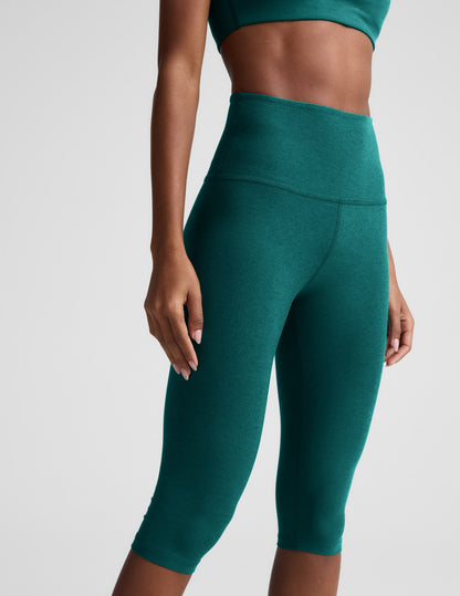 Teal marled Spacedye Pedal Pusher High Waisted Legging with a snug fit and cropped length hitting below the knee.