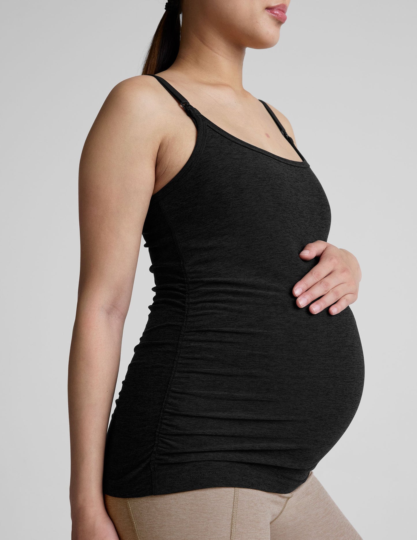 black nursing tank with adjustable straps.