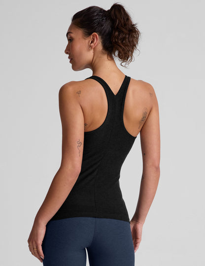 black high scoop neck racerback classic length tank.
