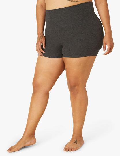 Spacedye All For Run 3" Short in Darkest Night, high-waisted charcoal marled athletic shorts with a snug, supportive fit.