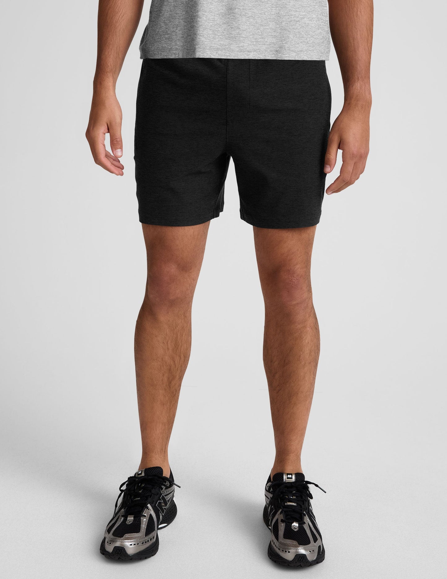 Front view of Spacedye Unlimited Men's Short in marled charcoal, featuring a relaxed fit and elasticated waistband.